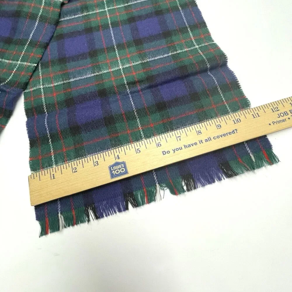 Ingles Buchan Ferguson Scotland Scarf Wool Fringe Plaid Green Blue Red White
